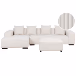 Corner Sofa LUNGO Corduroy Off-White with Ottoman 4 Seater Right Hand