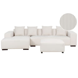 Corner Sofa LUNGO Corduroy Off-White with Ottoman 4 Seater Right Hand