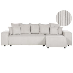 Corner Sofa Bed LUSPA Corduroy Light Beige with Storage 3 Seater Left Hand