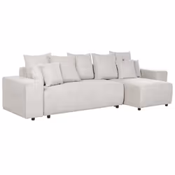 Corner Sofa Bed LUSPA Corduroy Light Beige with Storage 3 Seater Left Hand