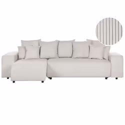 Corner Sofa Bed LUSPA Corduroy Light Beige with Storage 3 Seater Right Hand