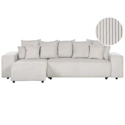 Corner Sofa Bed LUSPA Corduroy Light Beige with Storage 3 Seater Right Hand