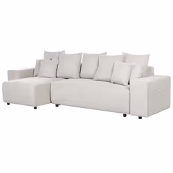 Corner Sofa Bed LUSPA Corduroy Light Beige with Storage 3 Seater Right Hand