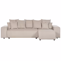 Corner Sofa Bed LUSPA Corduroy Taupe with Storage 3 Seater Left Hand