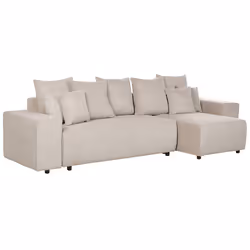 Corner Sofa Bed LUSPA Corduroy Taupe with Storage 3 Seater Left Hand