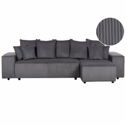 Corner Sofa Bed LUSPA Corduroy Dark Grey with Storage 3 Seater Left Hand