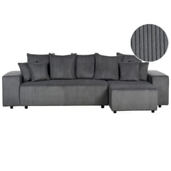 Corner Sofa Bed LUSPA Corduroy Dark Grey with Storage 3 Seater Left Hand