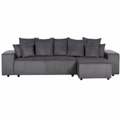 Corner Sofa Bed LUSPA Corduroy Dark Grey with Storage 3 Seater Left Hand