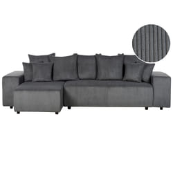 Corner Sofa Bed LUSPA Corduroy Dark Grey with Storage 3 Seater Right Hand