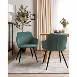 Set of 2 Dining Chairs CASMALIA Velvet Dark Green