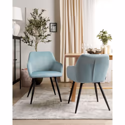 Set of 2 Dining Chairs CASMALIA Velvet Light Blue