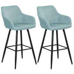 Set of 2 Bar Chairs CASMALIA Velvet Light Blue