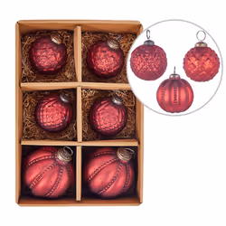 Set of 6 Glass Baubles Red ARGENTIN