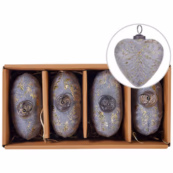 Set of 4 Glass Heart Baubles Grey FERIABLE
