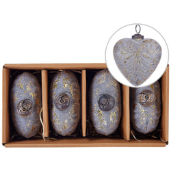 Set of 4 Glass Heart Baubles Grey FERIABLE