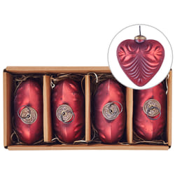 Set of 4 Glass Heart Baubles Red FERIABLE