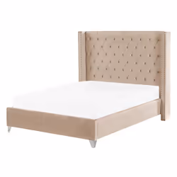 Bed Velvet LUBBON 140 x 200 cm (EU Double) Beige