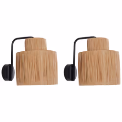 Set of 2 Wall Lamps SHINFA Wicker Natural