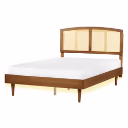Bed with LED Rattan VARZY 140 x 200 cm (EU Double) Brown