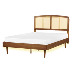 Bed with LED Rattan VARZY 140 x 200 cm (EU Double) Brown