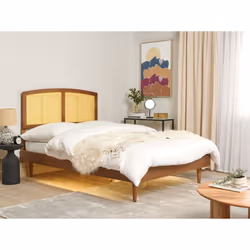 Bed with LED Rattan VARZY 140 x 200 cm (EU Double) Brown