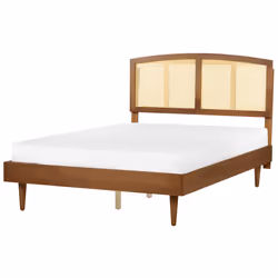 Bed with LED Rattan VARZY 140 x 200 cm (EU Double) Brown