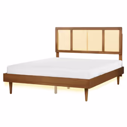 Bed with LED Rattan AURAY 160 x 200 cm (EU King Size) Brown