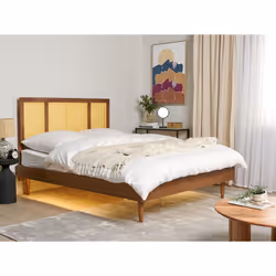 Bed with LED Rattan AURAY 160 x 200 cm (EU King Size) Brown