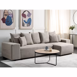 Corner Sofa Bed LUSPA Fabric Taupe with Storage 3 Seater Left Hand