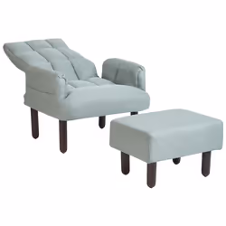 Recliner Chair OLAND with Footstool Faux Linen Mint Green