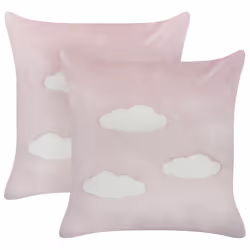 Set of 2 Velvet Embroidered Cushions Clouds Pattern 45 x 45 cm Pink IPOMEA