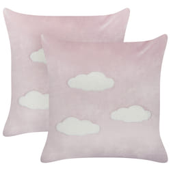 Set of 2 Velvet Embroidered Cushions Clouds Pattern 45 x 45 cm Pink IPOMEA