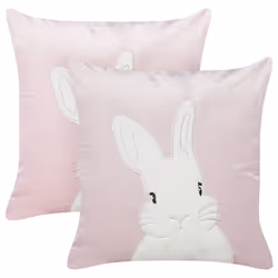 Set of 2 Velvet Embroidered Cushions Bunny Pattern 45 x 45 cm Pink IBERIS