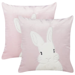 Set of 2 Velvet Embroidered Cushions Bunny Pattern 45 x 45 cm Pink IBERIS
