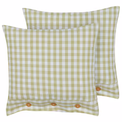 Set of 2 Decorative Cushions TALYA 45 x 45 cm Olive Green Checked