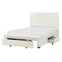 Bed with Storage Drawers Velvet LIEVIN 140 x 200 cm (EU Double) Light Beige