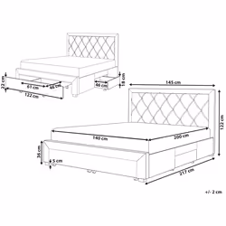 Bed with Storage Drawers Velvet LIEVIN 140 x 200 cm (EU Double) Light Beige