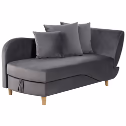 Right Hand Chaise Lounge MERI Velvet Dark Grey with Storage