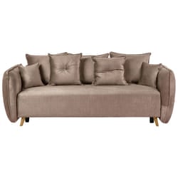 Sofa Bed VALLANES Velvet Light Brown with Storage 2 Seater