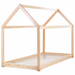 Wooden Kids House Bed EU Single Size Light TOSSE
