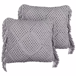 Set of 2 Decorative Cushions BESHAM Cotton 45 x 45 cm Grey Geometric Pattern