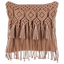 Set of 2 Decorative Cushions BAMIAN Cotton 45 x 45 cm Light Brown Geometric Pattern