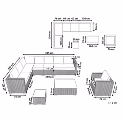 Garden Lounge Set with Table 8 Seater XXL Right Hand Modular PE Rattan Light Brown