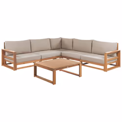 Garden Corner Sofa with Table 5 Seater TIMOR Modular Certified Acacia Wood Light Brown