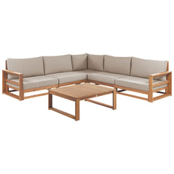 Garden Corner Sofa with Table 5 Seater TIMOR Modular Certified Acacia Wood Light Brown