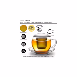 2XL Tea Cup with Handle Jumbo with Integrated Stainless Steel Sieve Lid and Saucer in A Set with 2 Erbloomteelini 450Ml Transparent 3 Piece Set