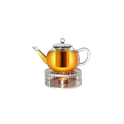 Glass Teapot 1600ml with Warmer - Stovetop Safe Tea Kettle with Stainless Steel Infuser and Glass Lid, Ideal for Preparing Loose Teas - Drip Free