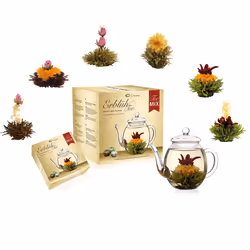 Creano Tea Flowers Mix Golden Gift Set Blooming Tea with Glass Teapot