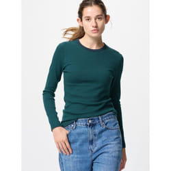 Uniqlo Japan SofT Rib Border Crew Neck T  Long Sleeve - 69 NAVY/XS