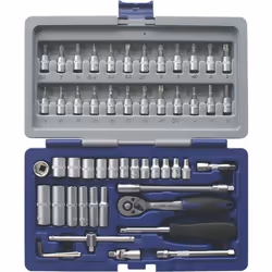 Socket set; KUNZER; 54 Hexagon Socket, Pozidriv (PZ), Male Hex, Torx, Slot, SuperLock Chrome Vanadium Steel 1/4 with ratchet ...